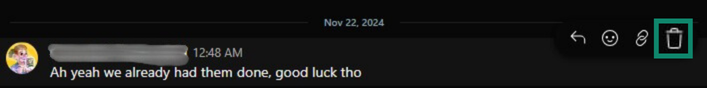 Deleting your Reddit chat message on desktop.