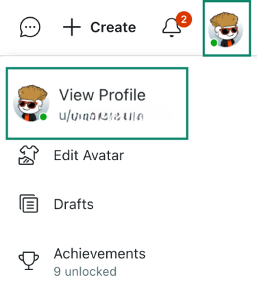 Reddit web page with account icon highlighted.
