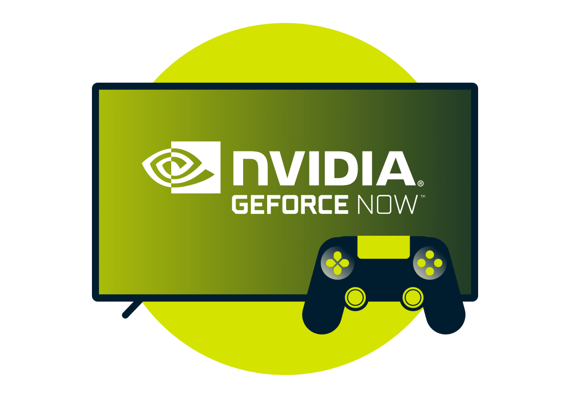 Logo Nvidia GeForce Now sur un &eacute;cran avec une manette