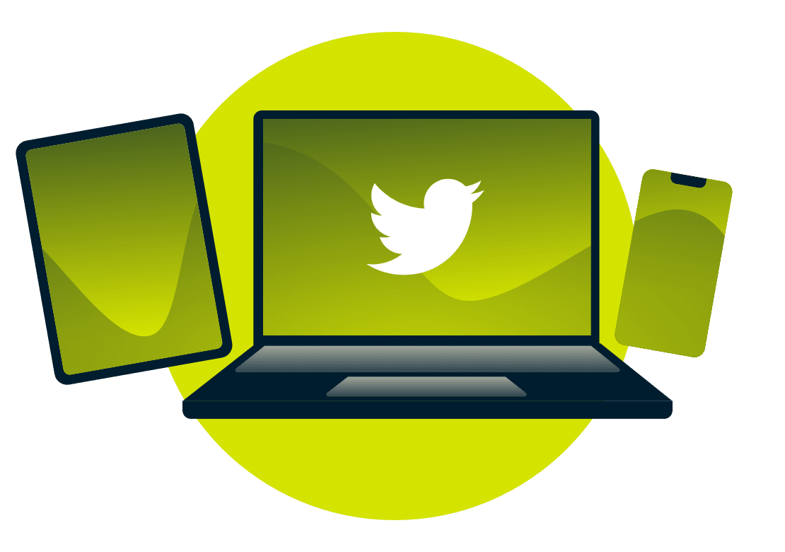 Ноутбук, планшет и телефон с логотипом Twitter.